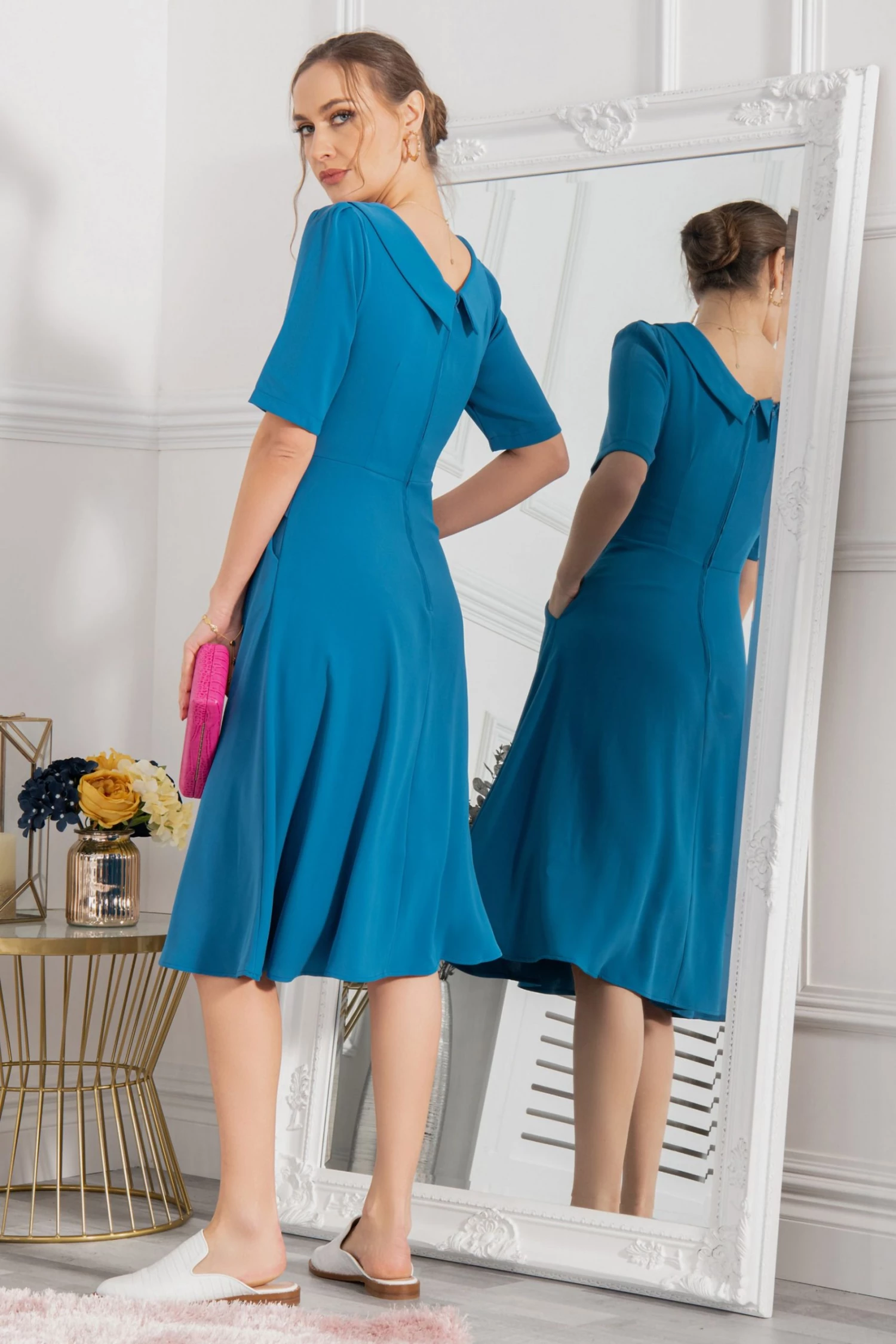 Jolie Moi Blue Darlene Twist Waist Midi Dress 4 Jolie Moi Blue Darlene Twist Waist Midi Dress - Image 2