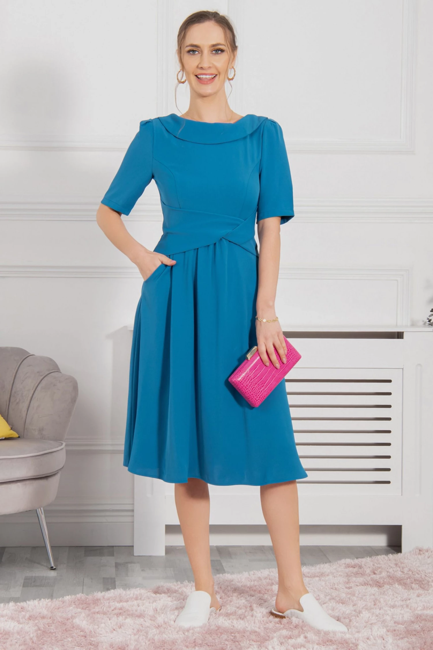 Jolie Moi Blue Darlene Twist Waist Midi Dress 5 Jolie Moi Blue Darlene Twist Waist Midi Dress - Image 3
