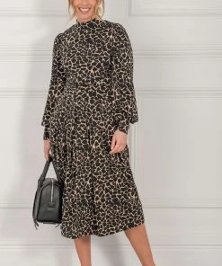 Jolie Moi Brown Kathryn Long Sleeve Midi Dress