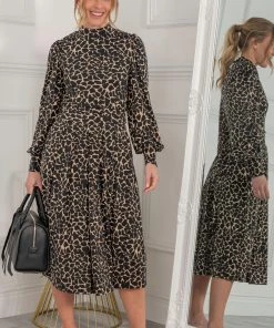 Jolie Moi Brown Kathryn Long Sleeve Midi Dress -Jolie Moi Sales unnamed file 684 scaled