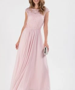 Jolie Moi Pink Basia Floral Lace Midi Dress