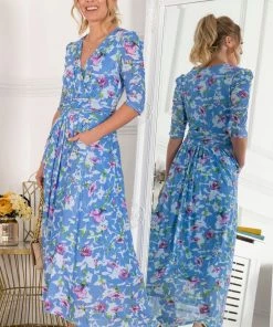 Jolie Moi Blue Ressie Dip Hem Maxi Dress