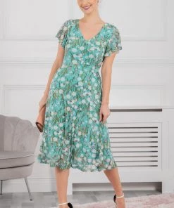 Jolie Moi Colette Green Fit And Flare Mesh Dress