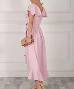 Jolie Moi Pink Vella Frill Wrap Maxi Dress -Jolie Moi Sales unnamed file 723 scaled