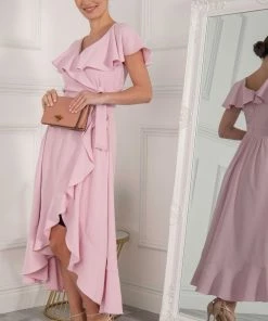 Jolie Moi Pink Vella Frill Wrap Maxi Dress -Jolie Moi Sales unnamed file 724 scaled