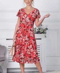 Jolie Moi Bethany Orange Mesh Midi Dress -Jolie Moi Sales unnamed file 742