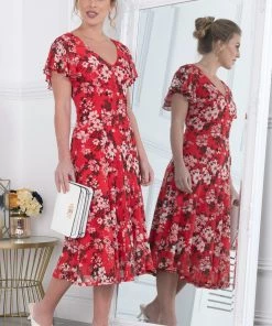 Jolie Moi Colette Red Fit And Flare Mesh Dress -Jolie Moi Sales unnamed file 75 scaled