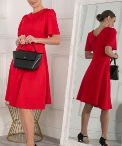 Jolie Moi Red Valencia Button Collar Dress