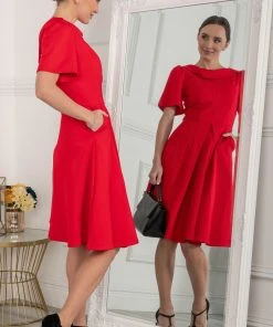 Jolie Moi Red Valencia Button Collar Dress -Jolie Moi Sales unnamed file 759 scaled