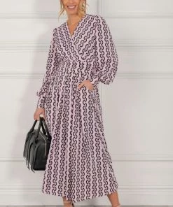 Jolie Moi Pink Nancy Long Sleeve Maxi Dress