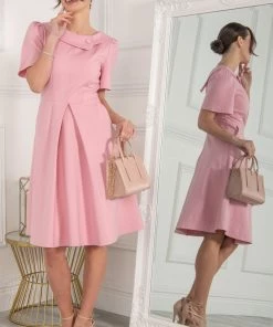 Jolie Moi Pink Valencia Button Collar Dress