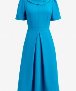 Jolie Moi Blue Debora Button Neck Dress