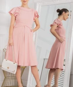 Jolie Moi Jaelyn Pink Flare Sleeve Dress