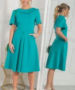 Jolie Moi Green Sophia Button Collar Dress -Jolie Moi Sales unnamed file 844
