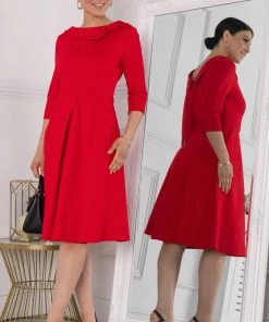 Jolie Moi Red Kyndall Sleeve Midi Dress