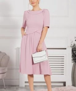 Jolie Moi Pink Darlene Twist Waist Midi Dress -Jolie Moi Sales unnamed file 878