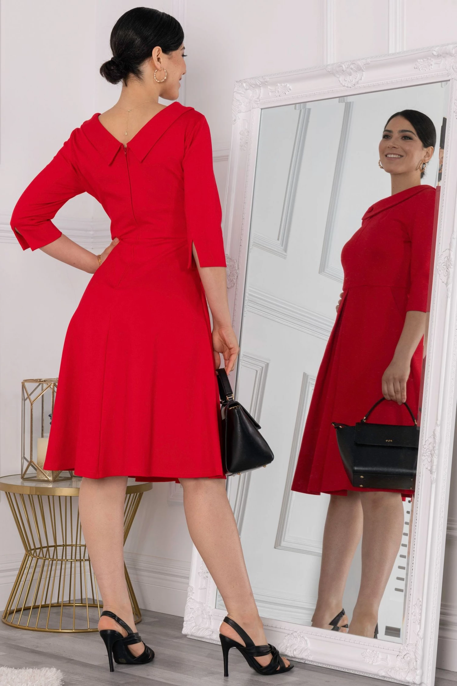 Jolie Moi Red Kyndall Sleeve Midi Dress 4 Jolie Moi Red Kyndall Sleeve Midi Dress - Image 2
