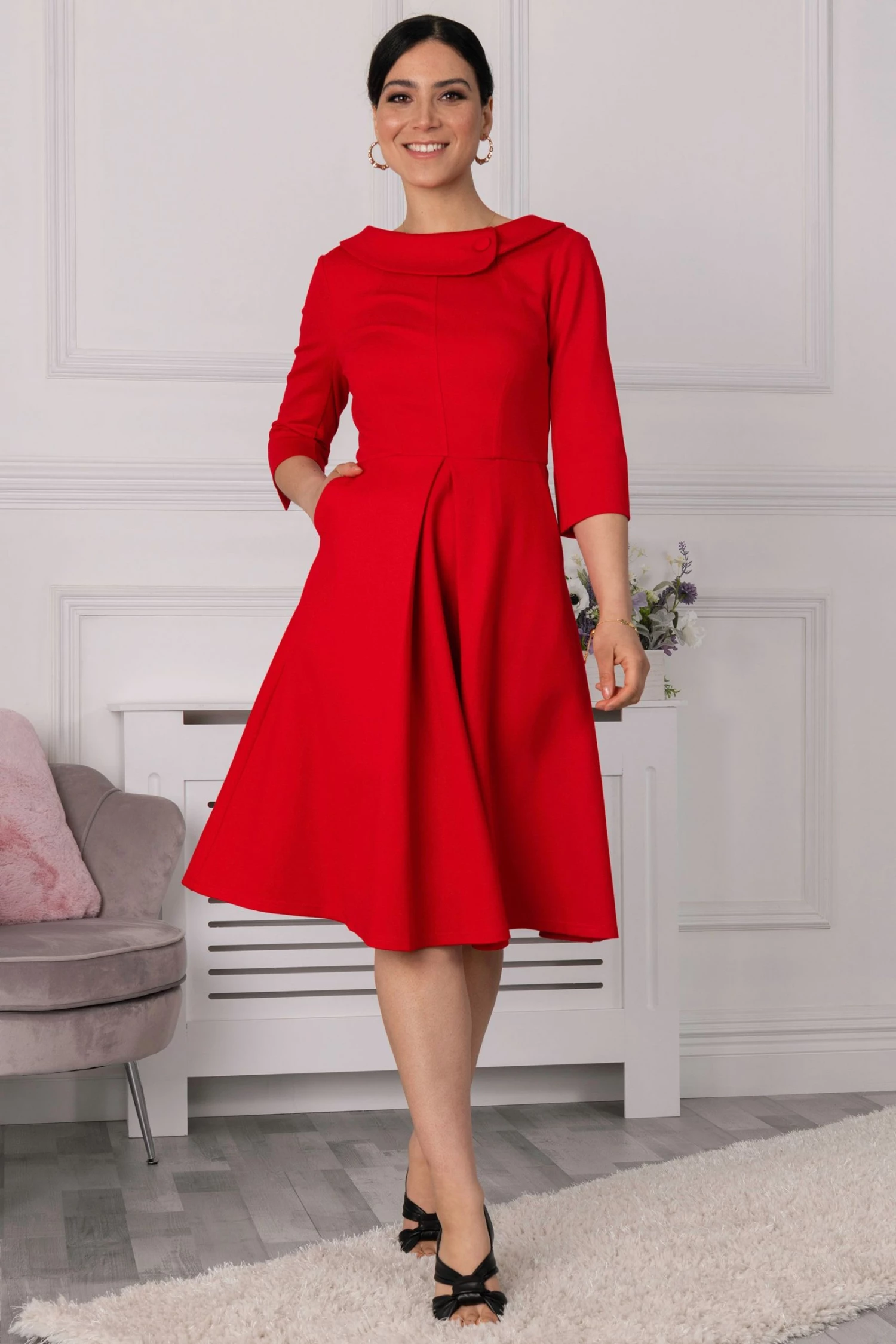 Jolie Moi Red Kyndall Sleeve Midi Dress 5 Jolie Moi Red Kyndall Sleeve Midi Dress - Image 3