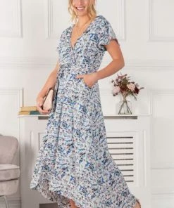 Jolie Moi Blue Selina Wrap Dip Hem Dress -Jolie Moi Sales unnamed file 904