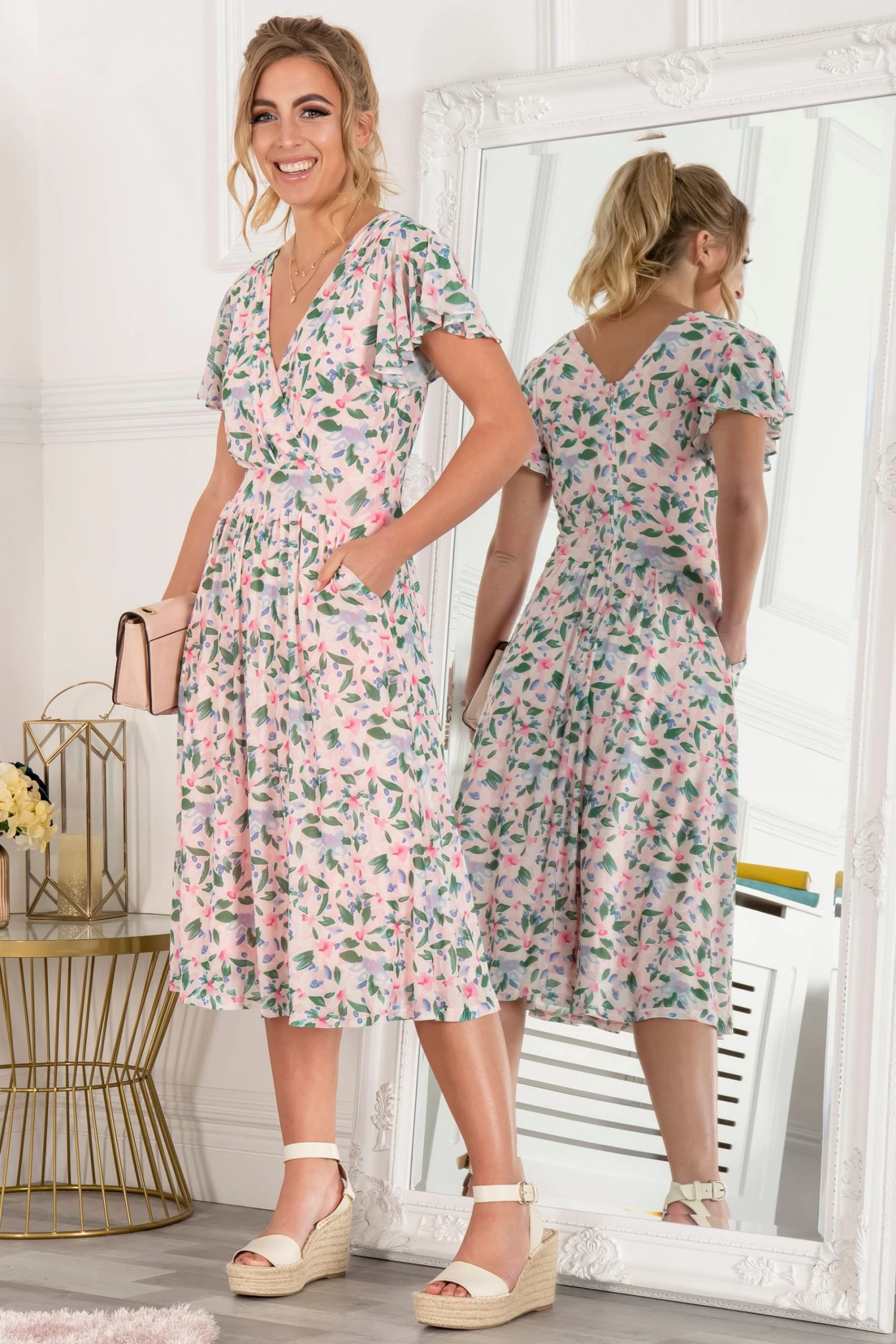 Jolie Moi Pink Kaylynn Wrap Mesh Dress 6 Jolie Moi Pink Kaylynn Wrap Mesh Dress - Image 4