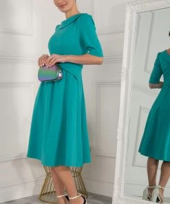 Jolie Moi Green Maayan Fold Neck Dress