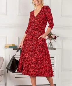 Jolie Moi Red Delylah V-Neck Midi Dress