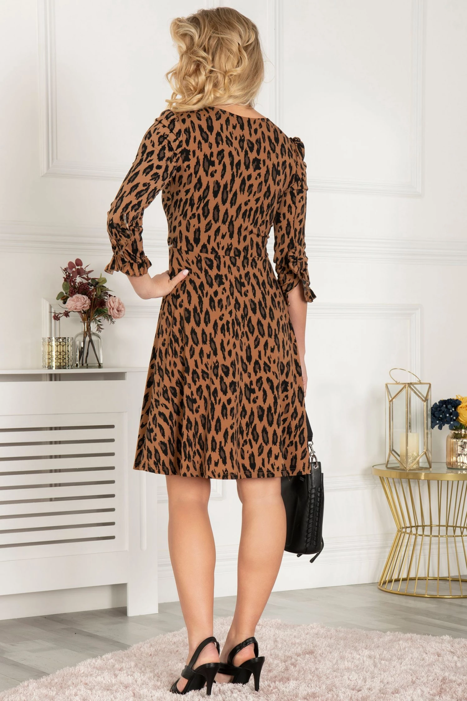 Jolie Moi Natural Leopard Ruffle Cuff Jersey Dress 4 Jolie Moi Natural Leopard Ruffle Cuff Jersey Dress - Image 2