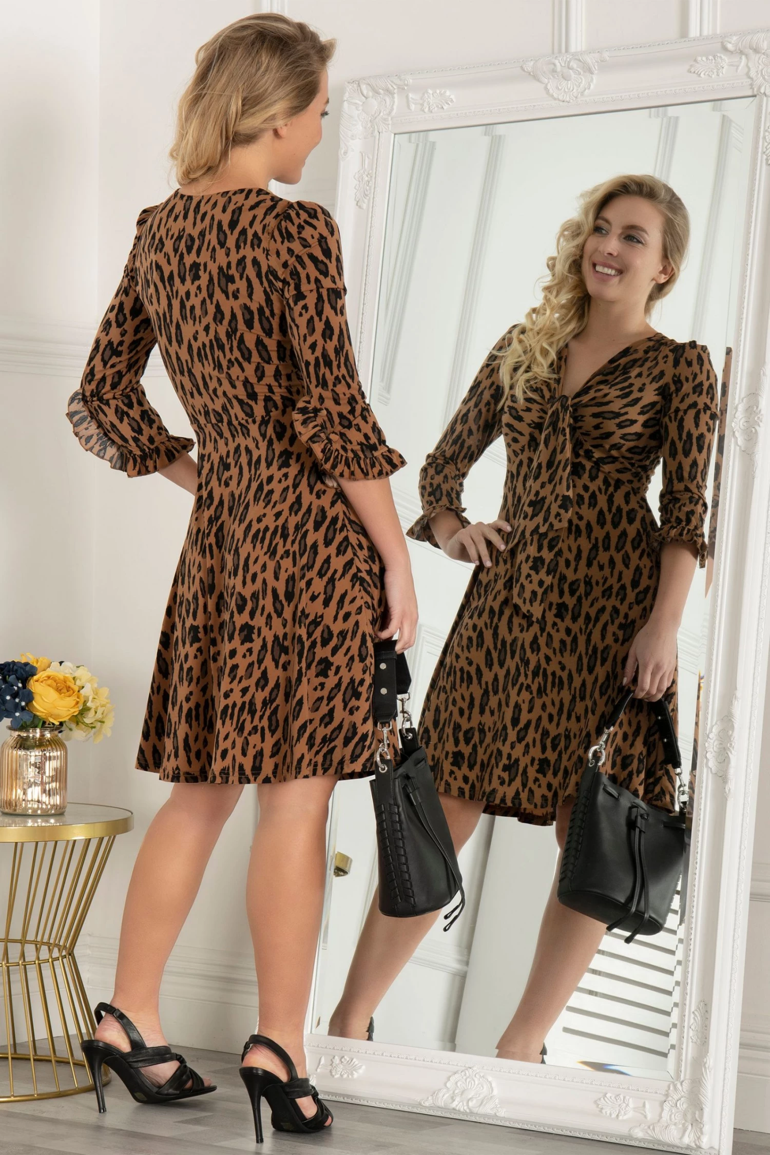 Jolie Moi Natural Leopard Ruffle Cuff Jersey Dress 6 Jolie Moi Natural Leopard Ruffle Cuff Jersey Dress - Image 4