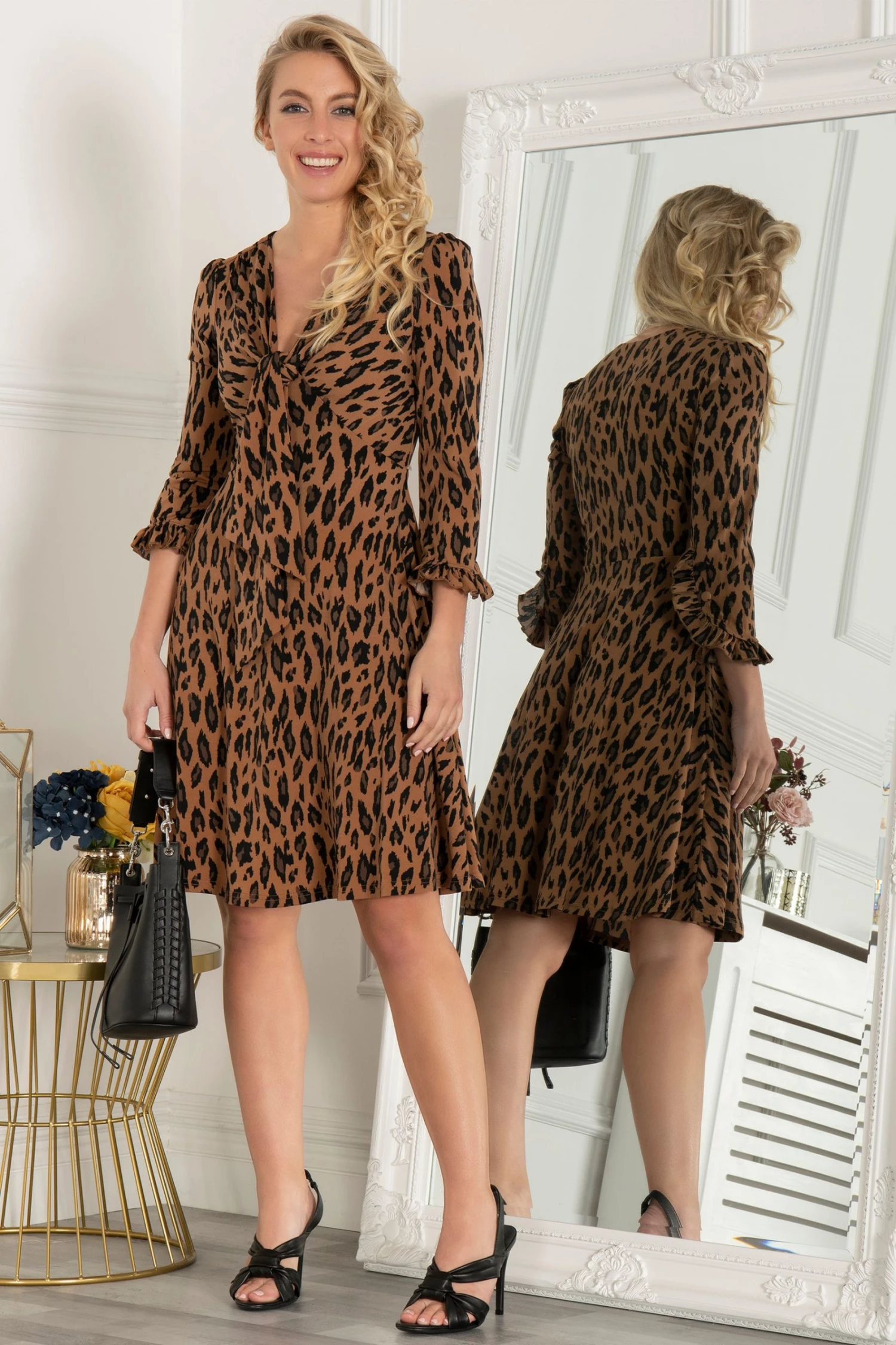 Jolie Moi Natural Leopard Ruffle Cuff Jersey Dress 7 Jolie Moi Natural Leopard Ruffle Cuff Jersey Dress - Image 5