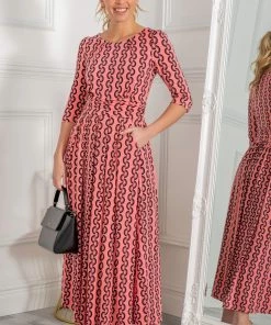 Jolie Moi Pink Cierra 3/4 Sleeve Maxi Dress