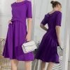 Jolie Moi Purple Beckie Fold Over Neck Dress