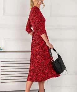 Jolie Moi Red Delylah V-Neck Midi Dress -Jolie Moi Sales unnamed file 96 scaled