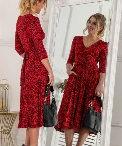 Jolie Moi Red Delylah V-Neck Midi Dress -Jolie Moi Sales unnamed file 98 scaled