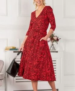 Jolie Moi Red Delylah V-Neck Midi Dress -Jolie Moi Sales unnamed file 99